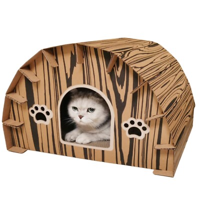 Cardboard Cat House (20''x16''x13'') with Built-in Scratchers, Forest Lodge D...