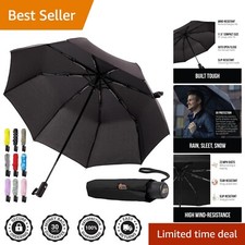 Lightweight Windproof Black Umbrella - 42" Canopy for Travel  Rain Protection