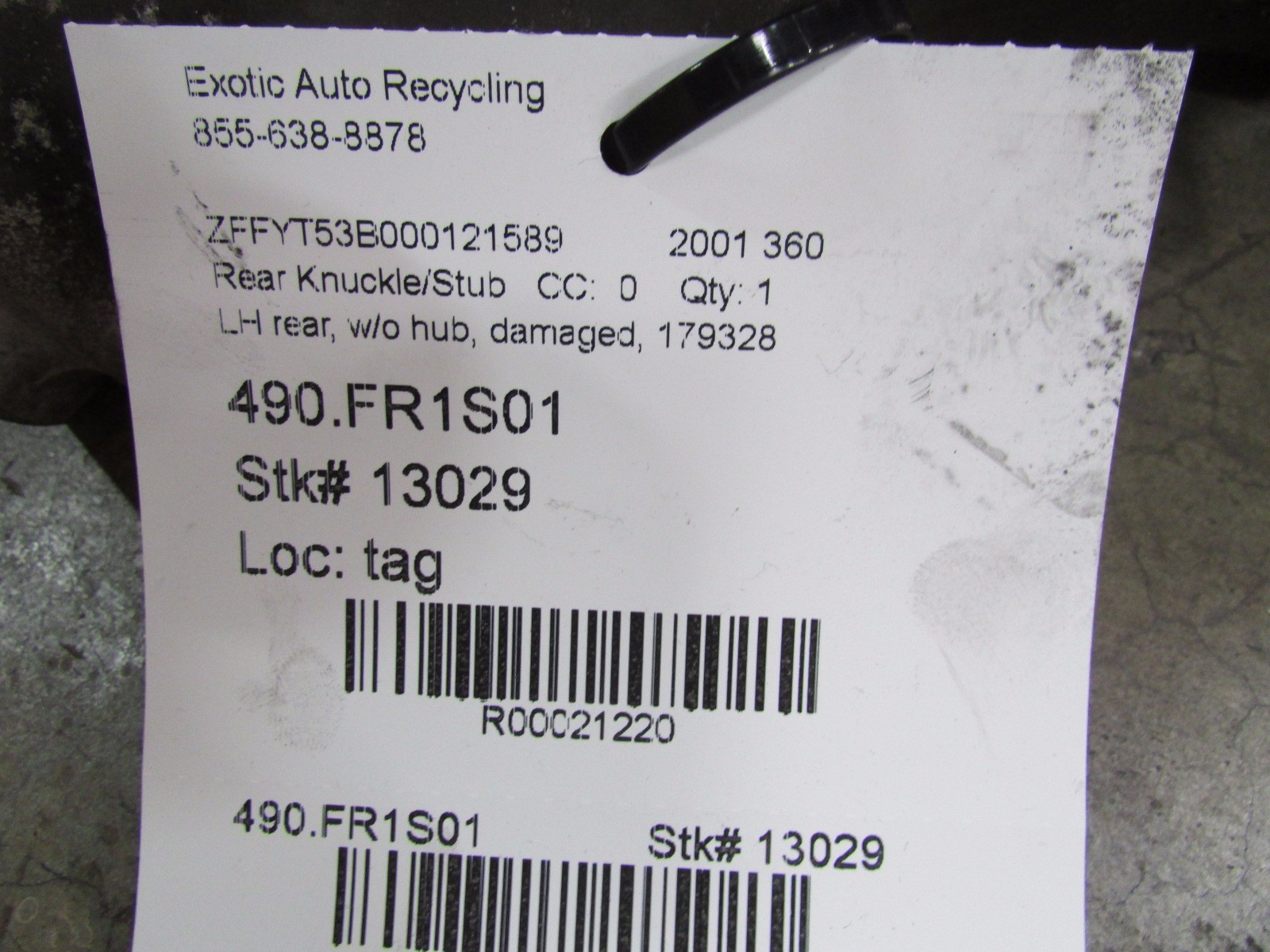 Ferrari 360, F430, LH Rear/RH Front Knuckle W/O Hub, Used, P/N 179328