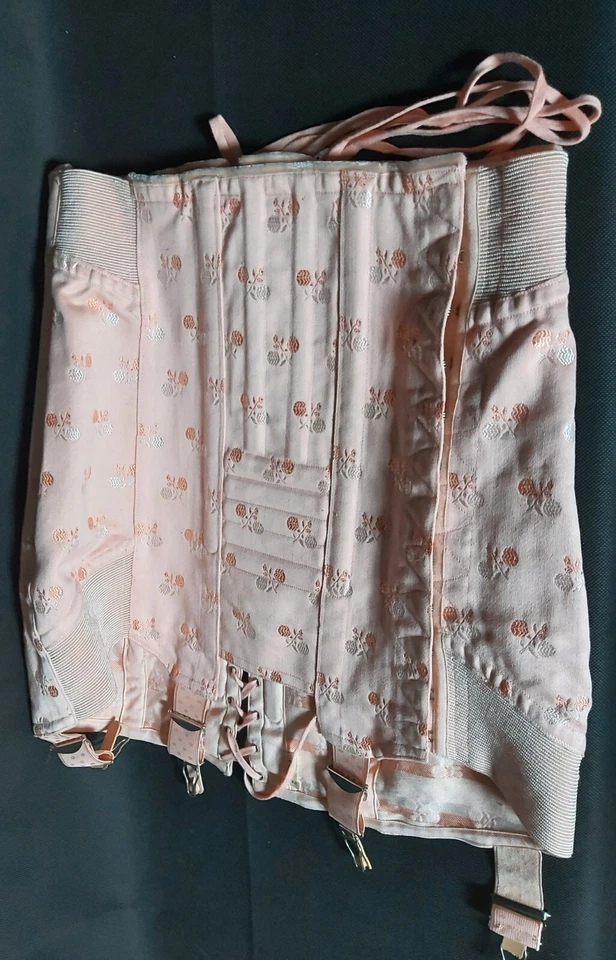 Vintage gaine corset 1950-60 porte jarretelle SUPP-FORM Rose avec des lacets - Photo 2/4