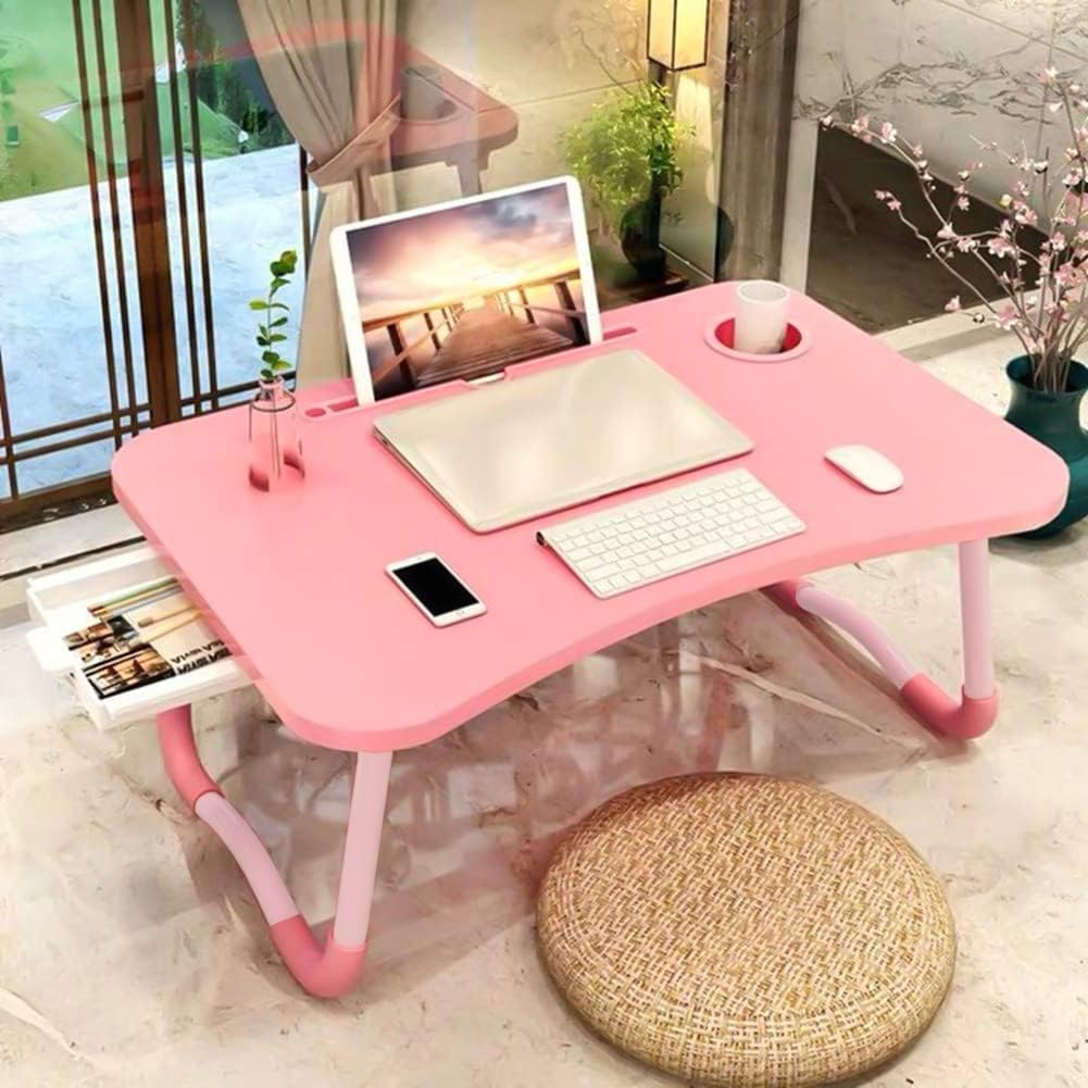 Foldable Laptop Bed Table with Storage Drawer - Portable Lap Desk for Work or TV-image