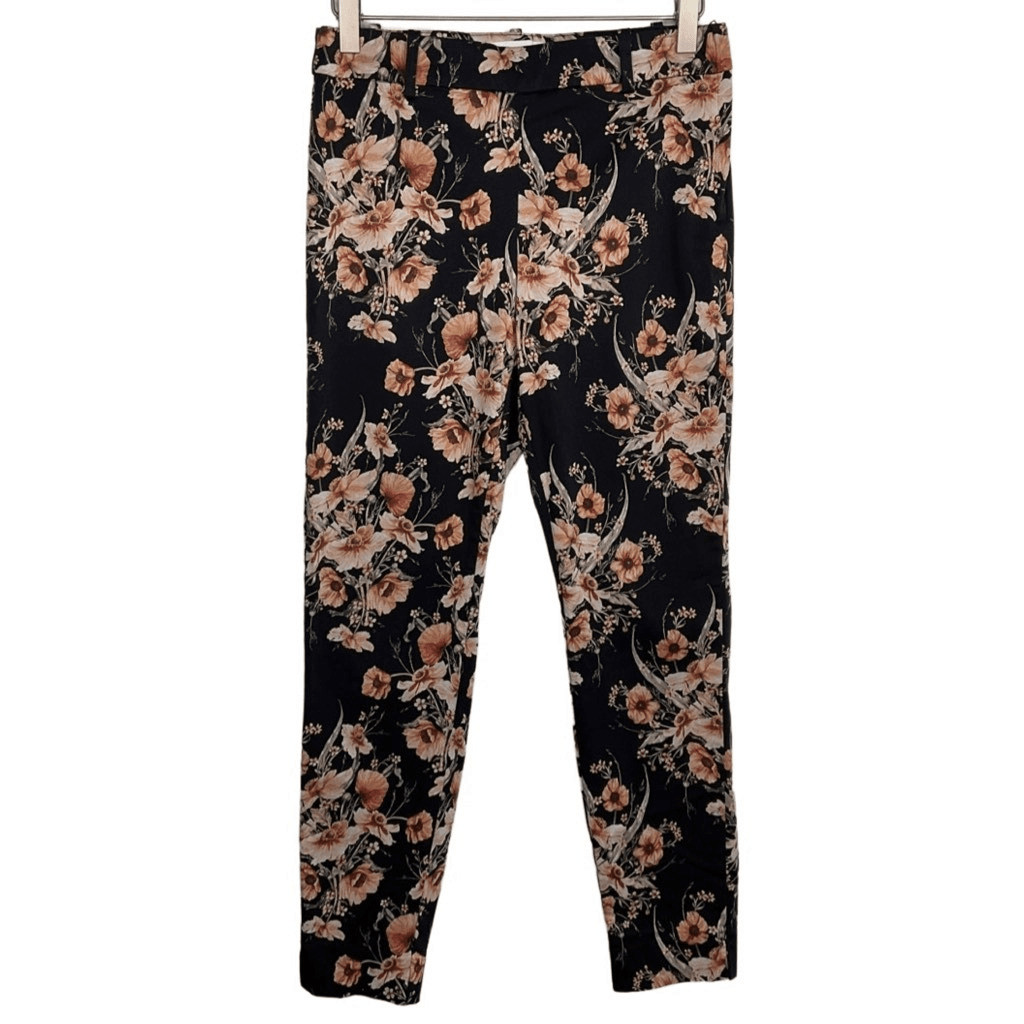 H&M Size 6 Black Floral Print Slim Fit Pants Women