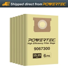 POWERTEC 90673 Bags for Shop Vac Type J 9067300 Filter Bags 15-25 Gal Vacuum 6PK