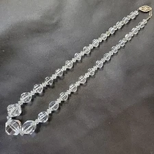 Vtg Clear Glass Beads Necklace Grandma Core Jewelry Marked Gold Filled 1950s? 