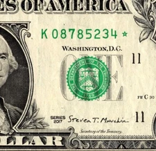 2017 K Star note one dollar bill regular run