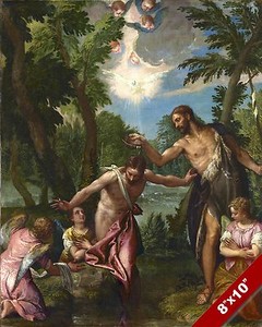 Catholic Church Baptism Of Jesus By John Painting Art Real Canvas Print Ebay