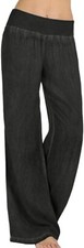 Women's Lightweight Elastic High Waist Wide Leg Open Bottom Denim Palazzo Bk L