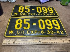 West Virginia License Plate Plates Matching Pair 1942 85 099