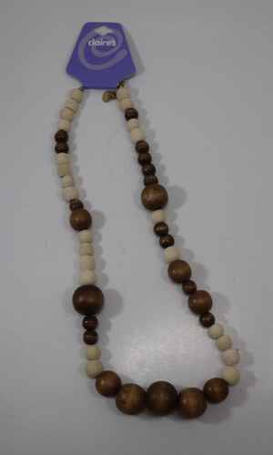 ZBOT 20" brown and natural wood bead beaded NECKLACE Claire's Jewelry