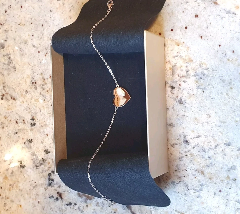 Armband Silber 925 rhod.,Kettchen, Herz mittig 15×14 mm,19 plus Verl. 2,5cm lang