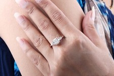 1ct Cushion Cut Simulated Diamond Trilogy Engagement Ring 14k Yellow Gold Plated
