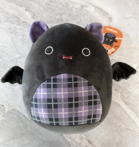 Squishmallow Morgana the Black Vampire Bat Purple Plaid Plush 8” New With Tags