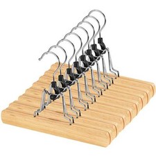 12 Pack Natural Wooden Pants Hangers With Clips Non Slip Skirt Hangers Trouser C