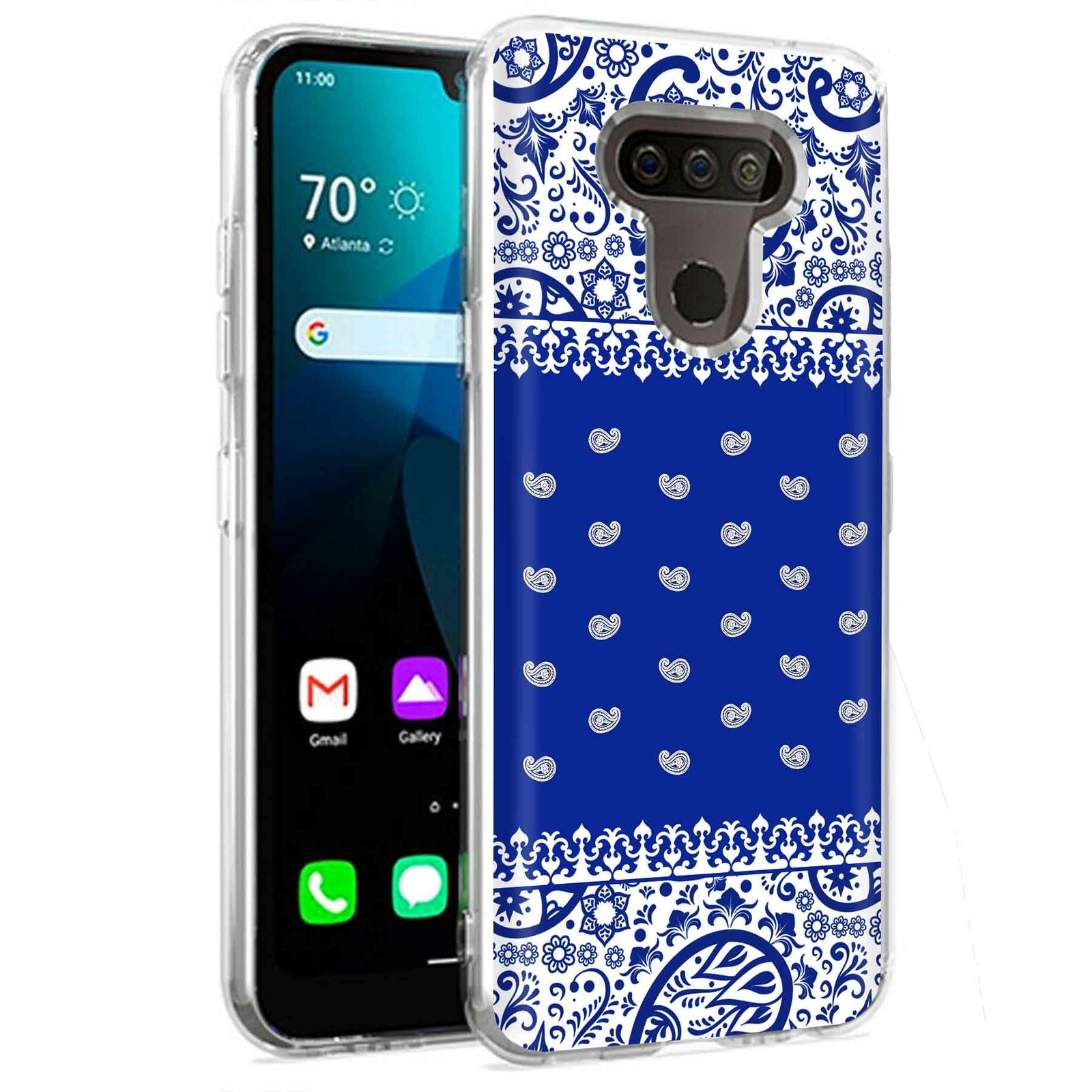 Phone Case for LG Harmony 4,Premier Pro Plus,K41, Paisley Blue Print