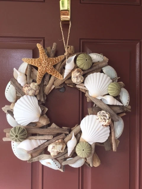 Beach Decor Handmade Seashell and Starfish Driftwood Wreath - Coastal Home  Decor