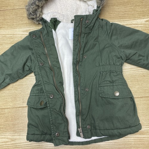 Old Navy Kids Girl Parka Hooded Coat Faux Fur Toddler 3T Army Green Anorak Jacke - Picture 6 of 13
