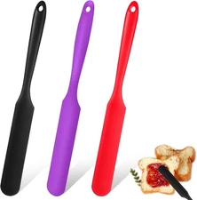 Silicone Jar Spatula, 3Pcs Spatulas Kitchen Set, long, black, red, purple 
