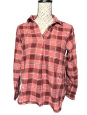Women's Uniqlo Plaid V-neck Shirt, Size S, Pink and Maroon
