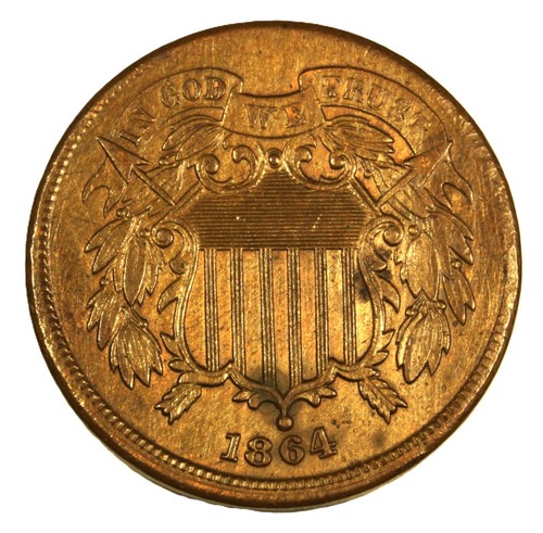 1864 2C Large Motto BN- Choice AU ( Rev Corrosion ) SMH 1948