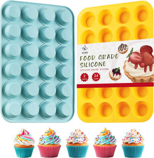 2PCS Silicone Mini Muffin Pan, 24 Cups Nonstick Mini Cupcake Pan for Baking, BPA