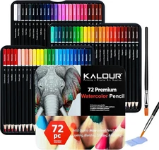 KALOUR Professional Watercolor Pencils with 2 Brush - 72 1 Count (Pack of 72) 