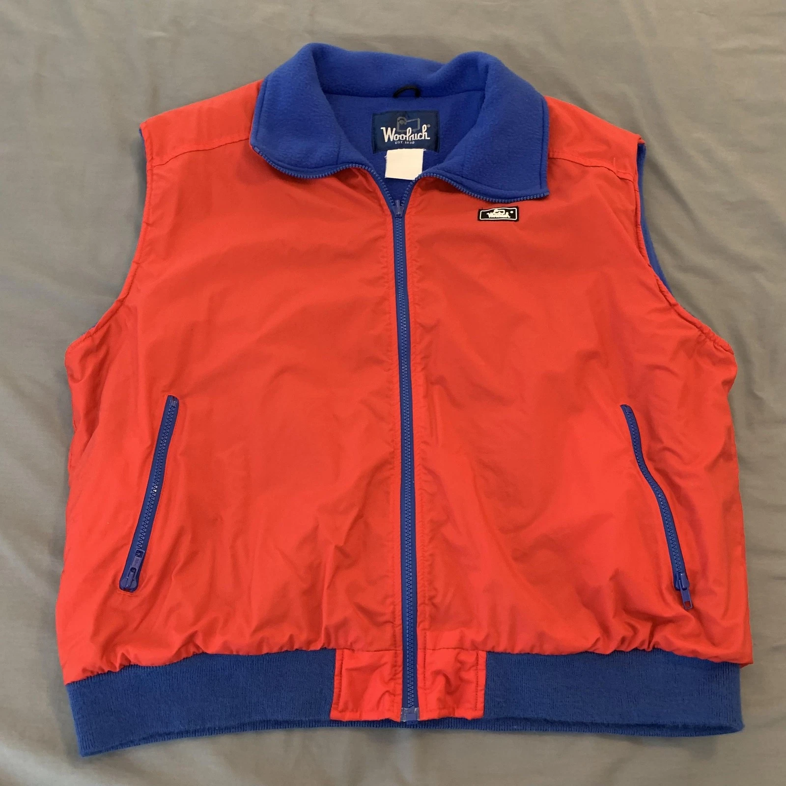 Woolrich Vest Mens X-Large Red Nylon Fleece Lined Insulated Zip Pockets Outdoor