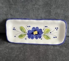 💜 SALE Vintage Studio Pottery Mini Olive Dish Platter Blue Flowers