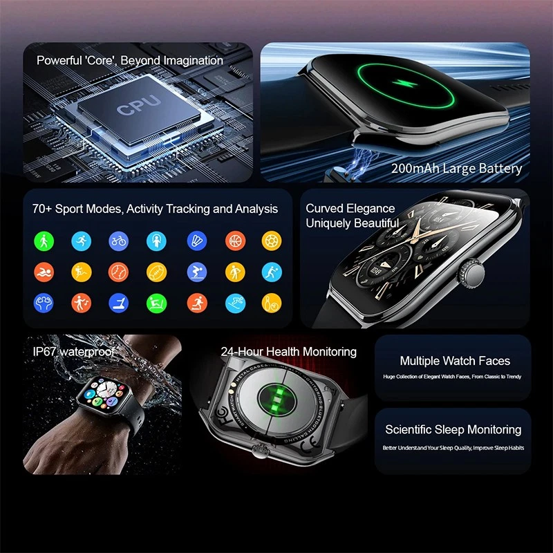 2.5D Curved Screen Smart Watch Men BT Calling Ultra Thin Sports Tracker Bracelet - image 4 of 4