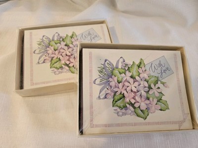Vtg Marian Heath 8 Pack ''With Love'' Note Cards Pastel Floral Lot Of 2 USA Made
