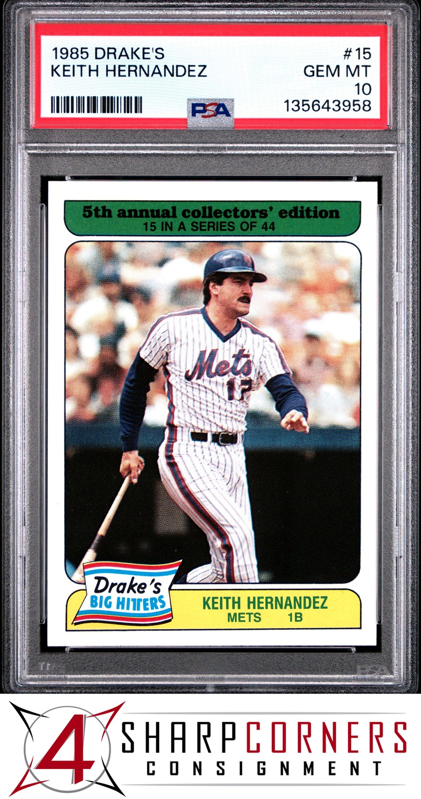 1985 DRAKE'S #15 KEITH HERNANDEZ METS PSA 10