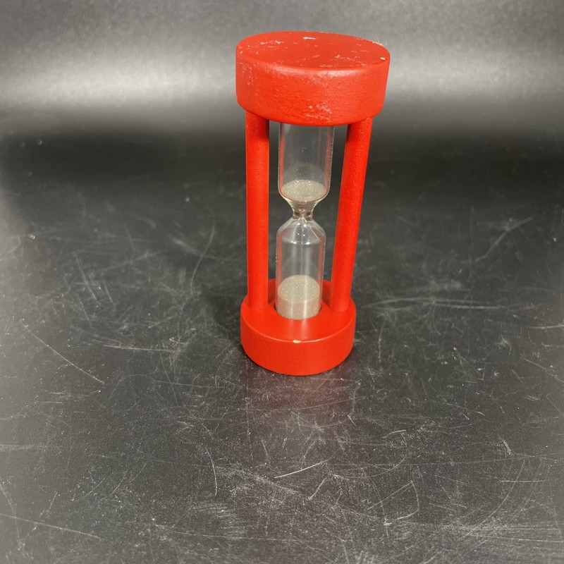 Game Piece Small Red Wooden Hourglass Timer 1 Minute Grey Sand Used