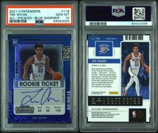 2021-22 Panini Contenders Tre Mann FOTL Blue Shimmer Rookie Auto /20 PSA 10 #118