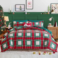 Christmas Traditional Plaid Comforter Set King Size, 3 Pieces Red and Green B...