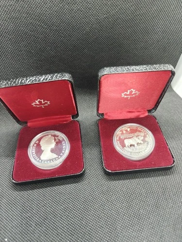 2x 1985 Canada PROOF Silver Dollar Coins Canadian Moose Commemorative w/COA.75oz