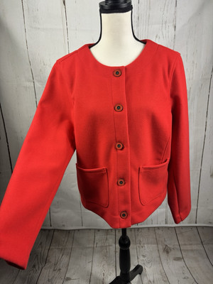 Croft & Barrow French Style Knit Red Jacket Button Front Pockets Long Sleeve Sz 