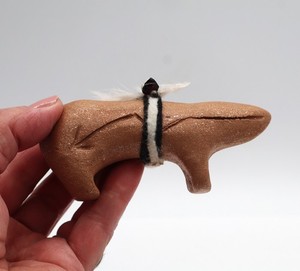 SW Taos Style Bear Fetish Spirit Line Micaceous Clay Mixed Media  4.25" L  PM13