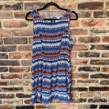 One Clothing Blue White Orange Printed Sleeveless Mini Dress Women's Size Large