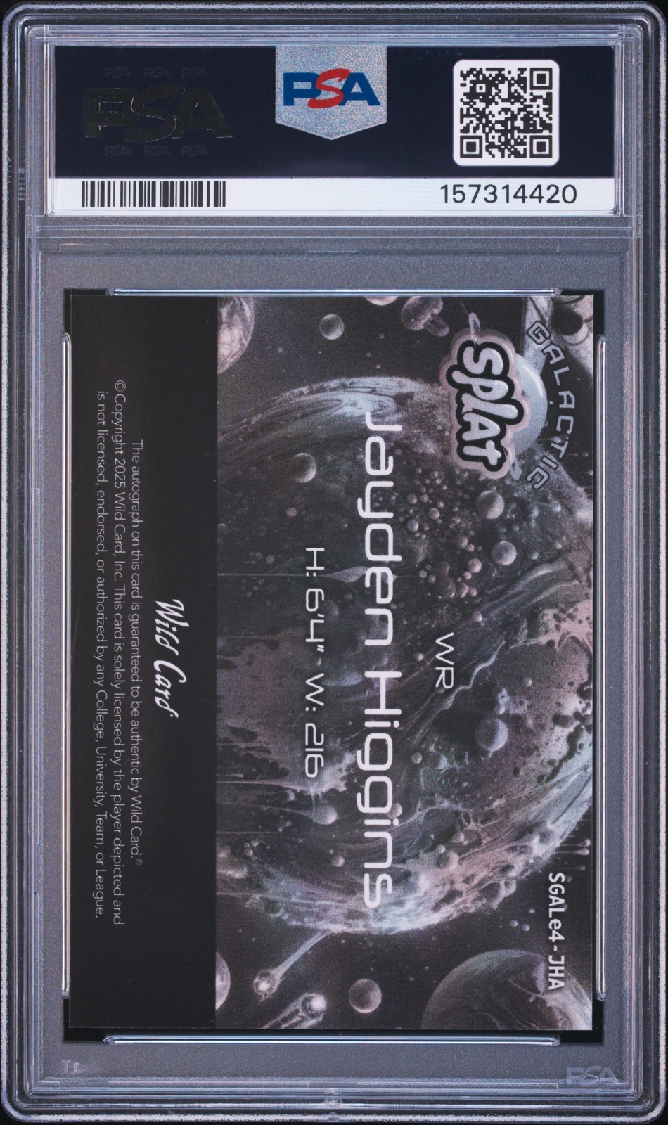 2025 WILD CARD SPLAT BREAKERS BRICK GALACTIC JAYDEN HIGGINS 1/1 PSA 9 AUTO 8 view 2