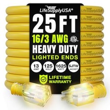 25ft Power Outdoor Extension Cord & Indoor - Waterproof Electric Drop Cord Cable