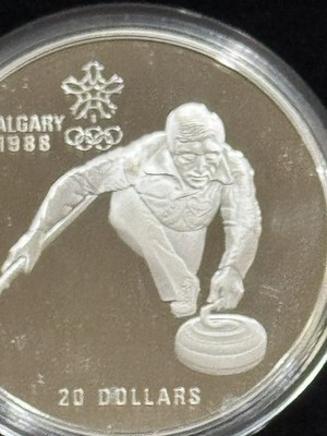 1988 Calgary Olympic 20 ドルSilver Coin 1988 Calgary Olympic, ZZ PROOF Curling $20 Coin *One Troy ounce