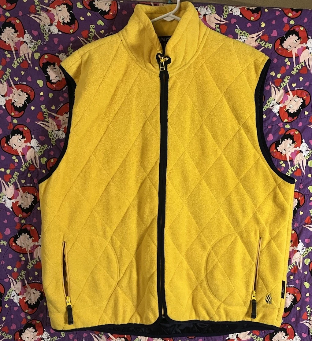 Vintage Nautica Vest XXL Yellow Micro Fleece Full Zip Shirttail Pockets