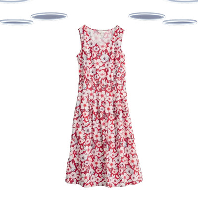 Ex Seasalt Women's Dress - Sleeveless Belted Midi Red Floral (Defect)