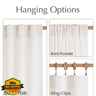 NICETOWN Linen Cafe Curtains Cream 55x36 Rod Pocket Back Tab 2 Panels