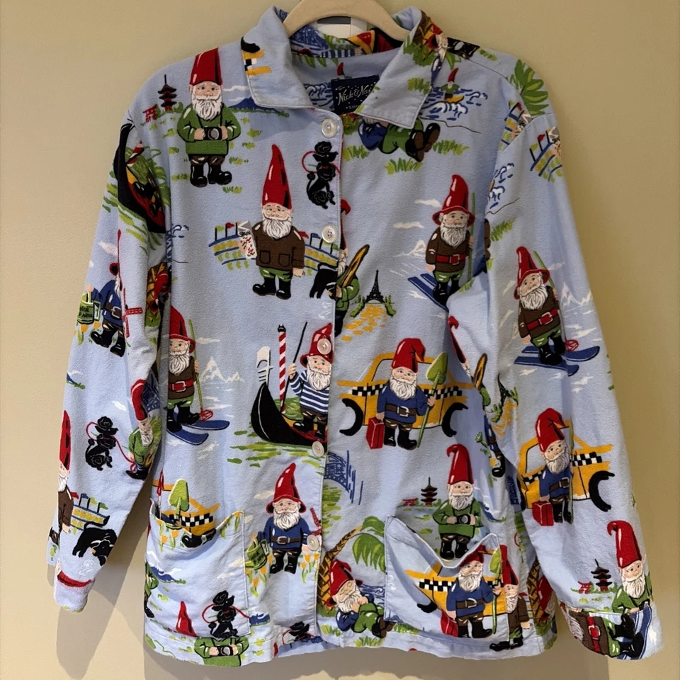 Conjunto de pijama Nick & Nora gnomos de viagem mundial 100% algodão roupa de dormir, feminino G - Imagem 2 de 4