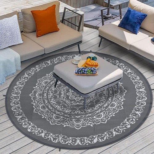 Round Rug 6x6 Outdoor Rug Waterproof Outdoor Rug Mat for Patio, Boho Rug Wate...