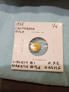 1855 California Gold Token. 0.52 Grams