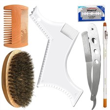 Men's Beard Shaping Kit - Razor, Pencil, Brush Comb for Perfect Grooming