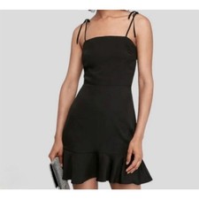 Express Women's Black Tie Shoulder Ruffle Hem Satin Mini Cocktail Dress Size M