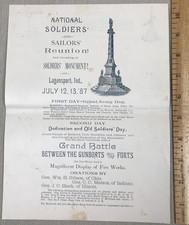 Logansport, IN, Flyer CIVIL WAR National Soldiers' & Sailors' MONUMENT UNVEILING