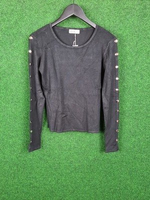 JOYX Pullover mit Knöpfen am Ärmel - Damen (Schwarz, M 38-40)